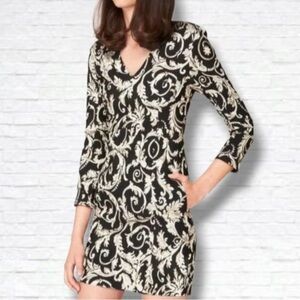 Anine Bing Black and Gold Long Sleeve Brocade Mini Dress XS